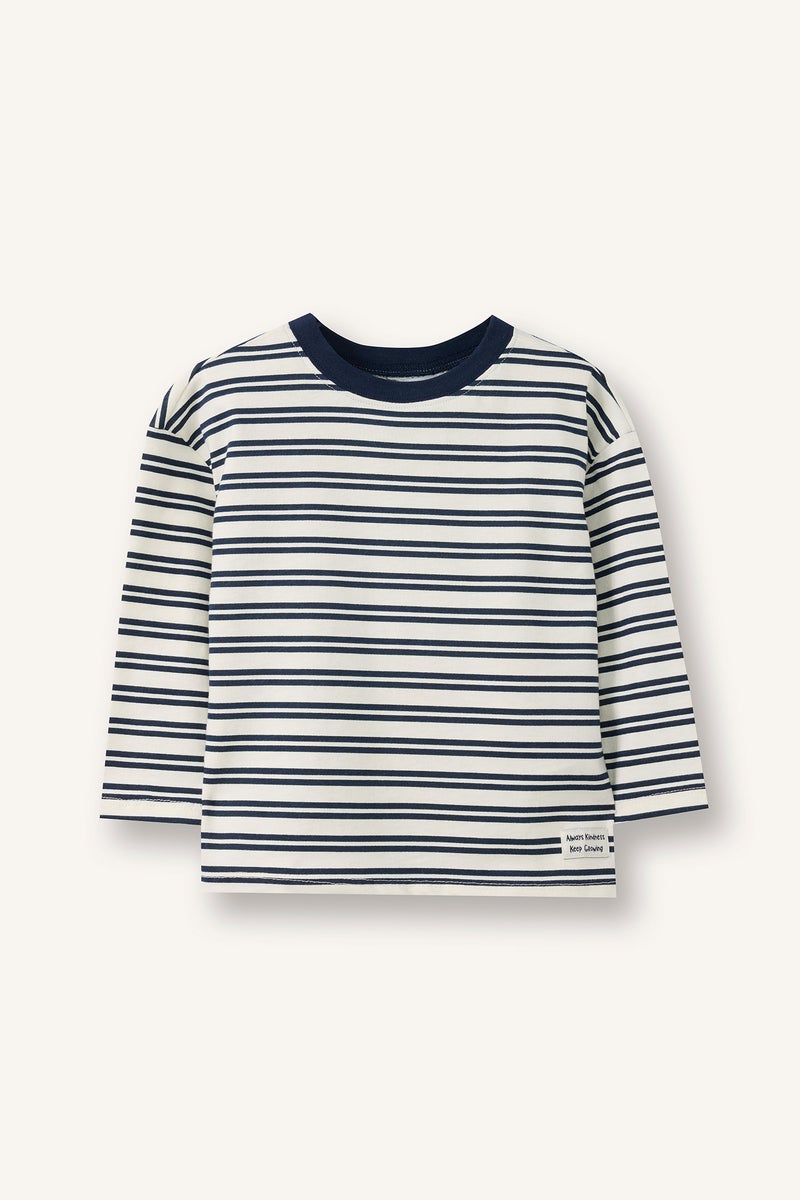 ديفاكتو تيشيرت مخطط بيبي ولادي كم طويل اوفر سايز - Image 1